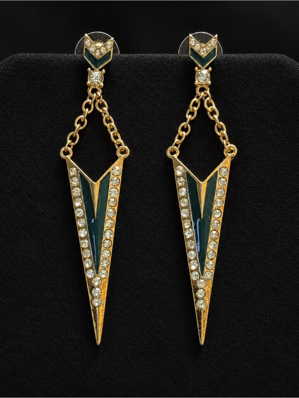 Green & Gold-Tone Rhinestone Dangle Earrings